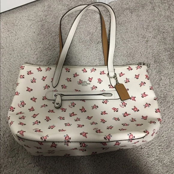 Coach White Pink Floral Print Tote - Picture 2 of 7